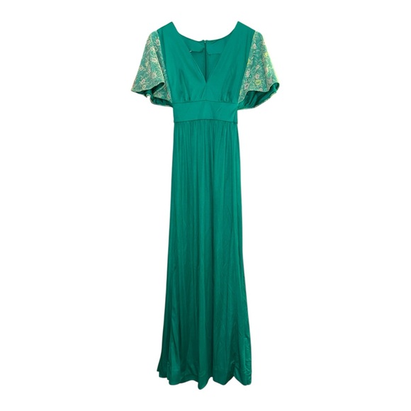 Vintage 1970s Emerald Green Empire Waist Maxi Dress Romantic Boho Small - Picture 4 of 10